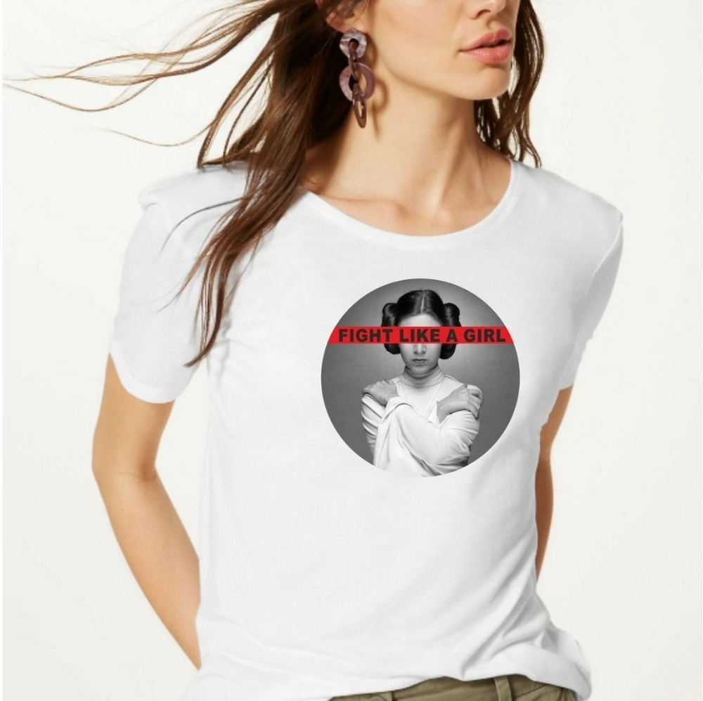 MEINUODUO. Star Wars Graphic T-Shirt with 'Fight Like a Girl' Print. Size XL**